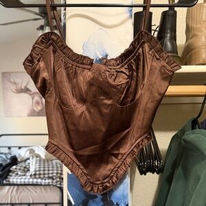 Brown Satin crop top